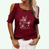Women Short Sleeve Off Shoulder T-shirt Ladies Fashion Print Top Summer&fall Casual Round Neck Tee Shirt