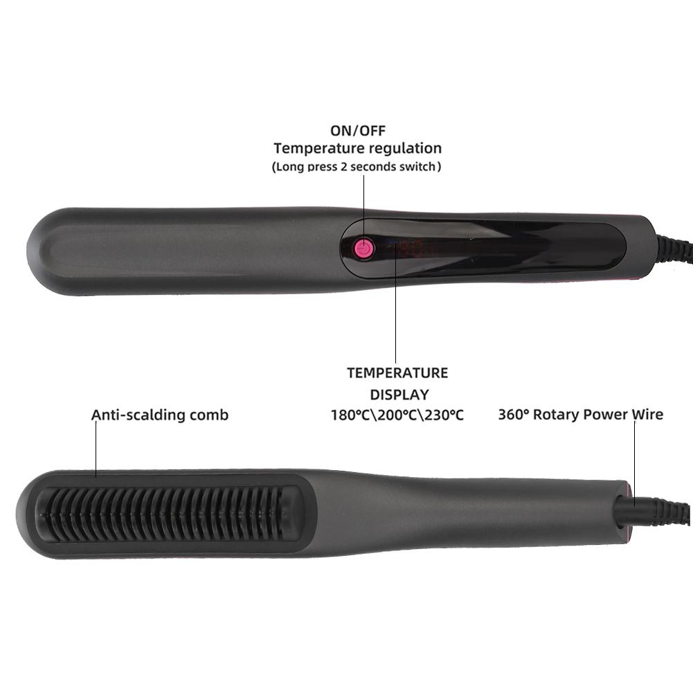 Electric Hair Straightener Comb Anti Scald Beard Straightener Brush  (Black )