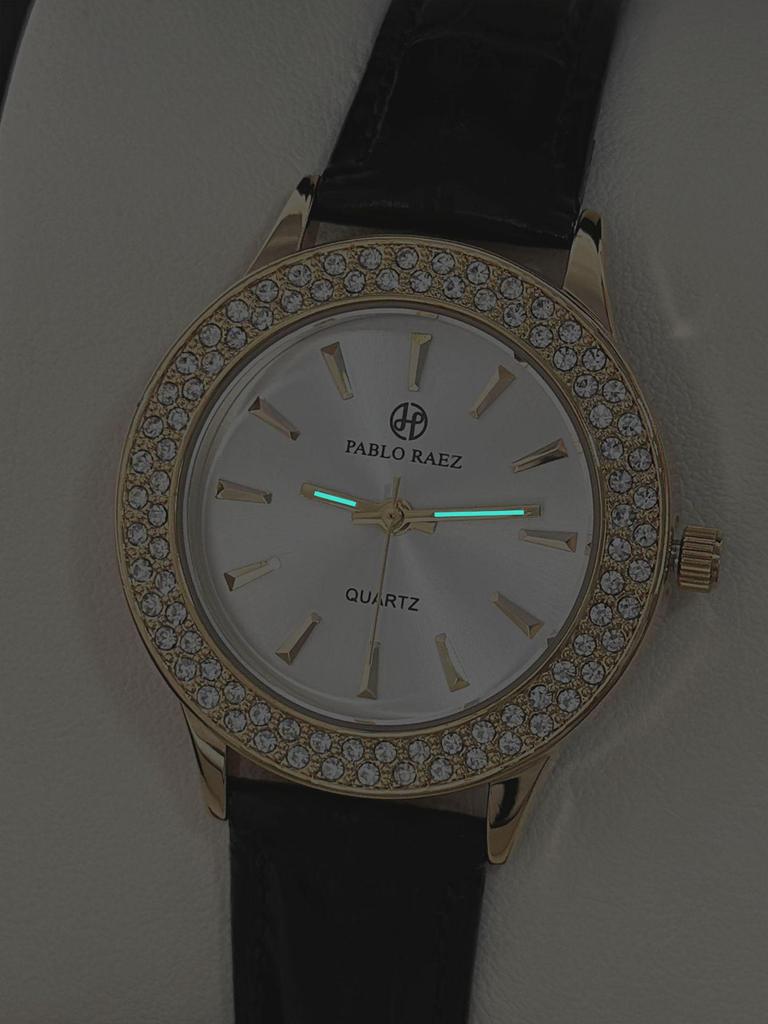 Pablo Raez Women's Quartz Rhinestone Watch with Leather Strap - Trendy & Versatile Gift