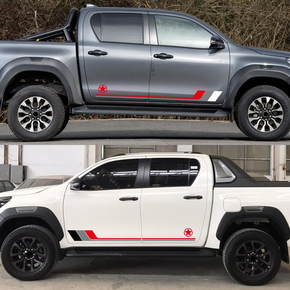 2 Stück Autotür Seitenaufkleber Racing Sport Wasserdicht Vinyl Aufkleber Auto Karosserie Außen Dekoration Zubehör für Toyota Hilux MK8