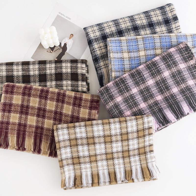 New Korean Style Imitation Cashmere Scarf with High End Atmosphere for Women Autumn and Winter Plaid Scarf and Winter Shawl Dual Use