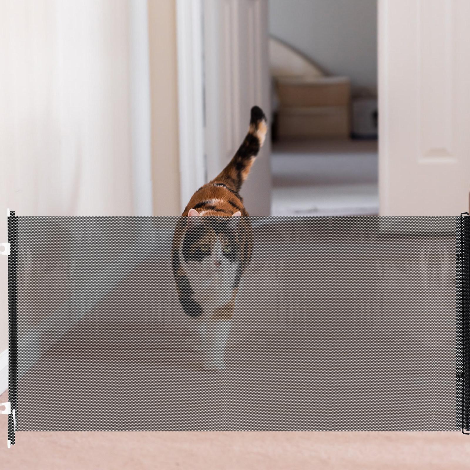 Retractable Pet Barrier Dog Gate No Drill 51.2x22.8x0.8in Adjustable Indoor Mesh Gate Doorway Stairs Flexible PVC Fence 116X40X2CM