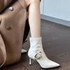 Women High Heels Boots Temperament Pointed Ankle Boot Quality High Heels Leather Boots for Women Belt Buckle Design Fashion Boot