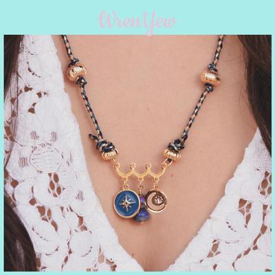 Moon Star Heart Pendant Necklace With Electroplated Copper Chain For Fashion Casual Wear