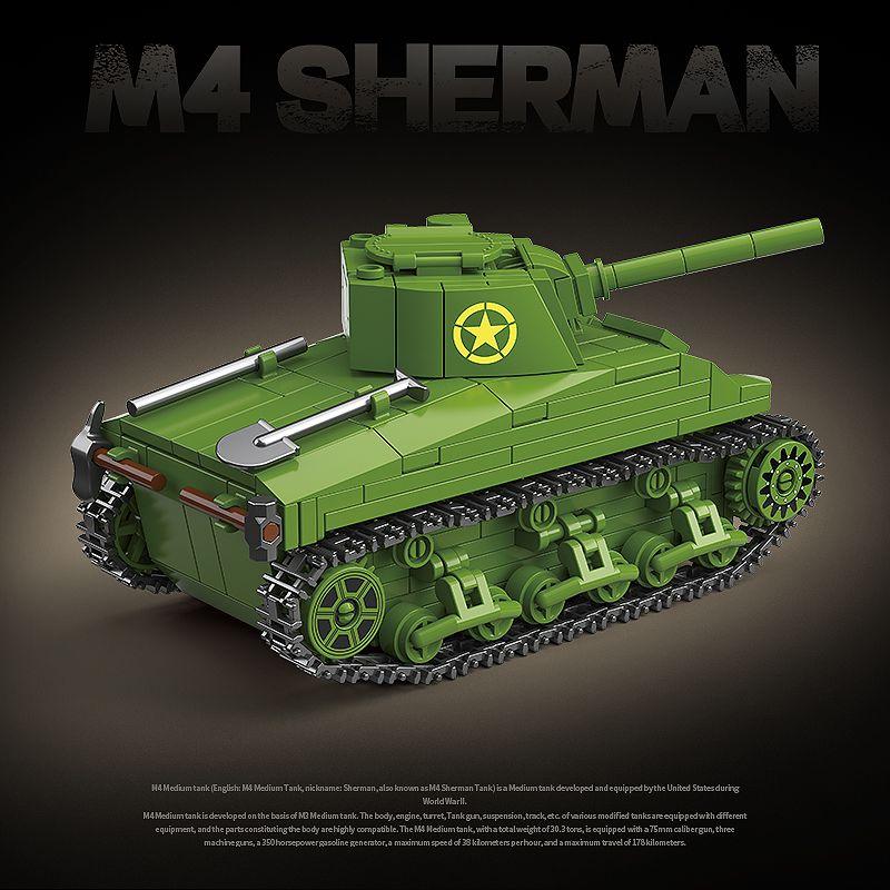 New all-crown building block 100272 Sherman tank - World War II American soldier toy with armored tracks for boys' playset