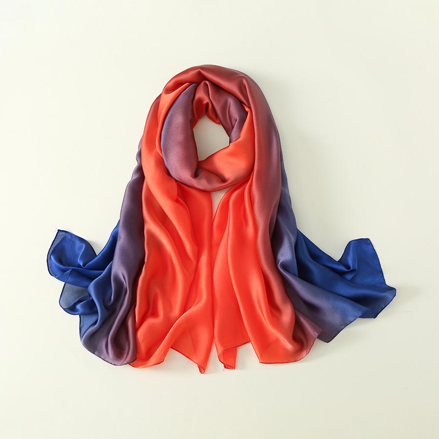 Luxury Brand Solid Color Gradient Silk Scarf Women Fashion Luxury Shawls and Wraps Beach Female Foulard Oversides