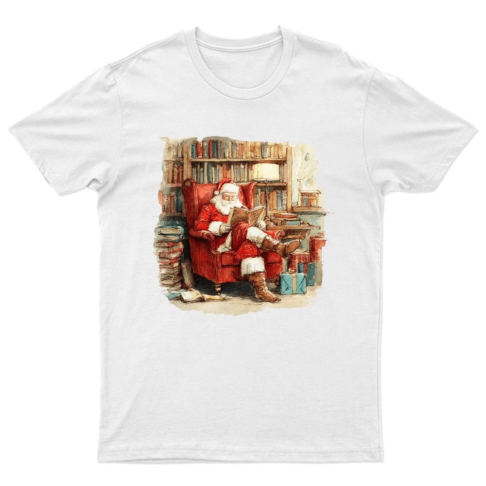 Santa Reading Book Christmas TShirt Unisex Gift Retro Seasonal Funny Xmas