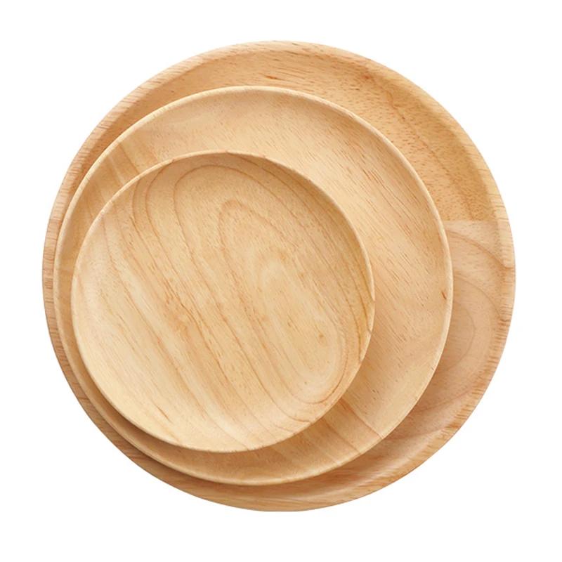 1Pc Round Wooden Plate Snack Dessert Plate Serving Tray Cake Fruit Dishes Food Plate Appetizer Tray Wooden Utensils Tableware