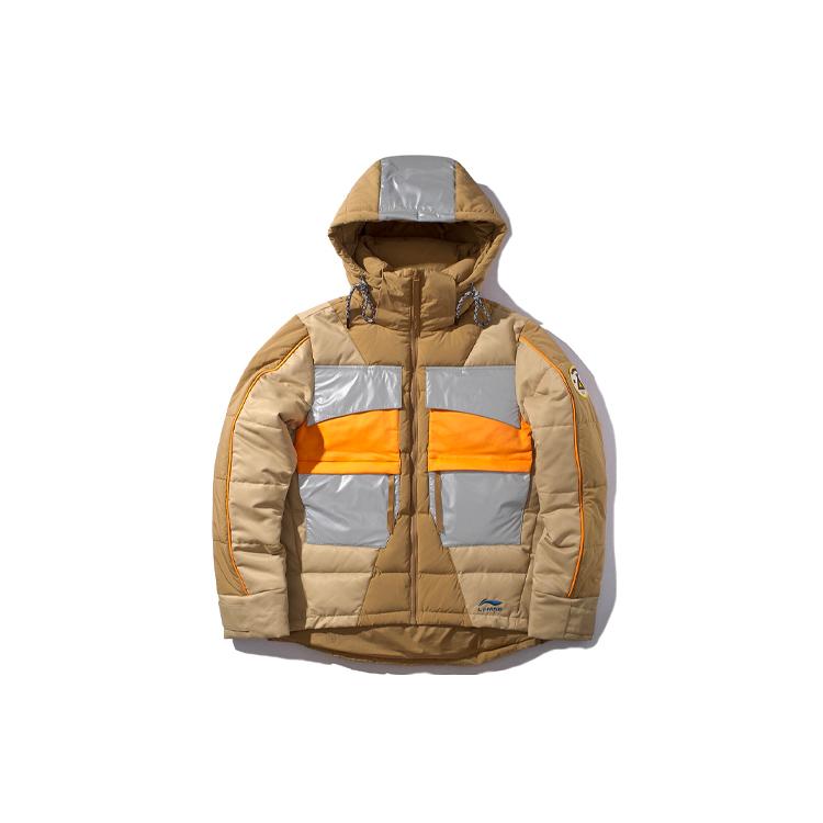 Li Ning Down Jackets Men s Tiger Eye Brown Detachable Hood Moderate Puffer Jacket AYMP165-1 M