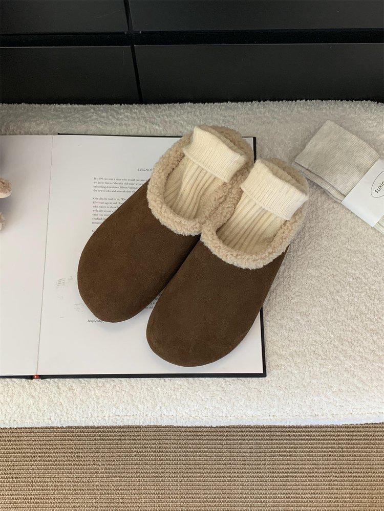 Soft leather version~ platform-soled Boken shoes slippers women's shoes wear 2024 autumn and winter plush half-toboken single shoes