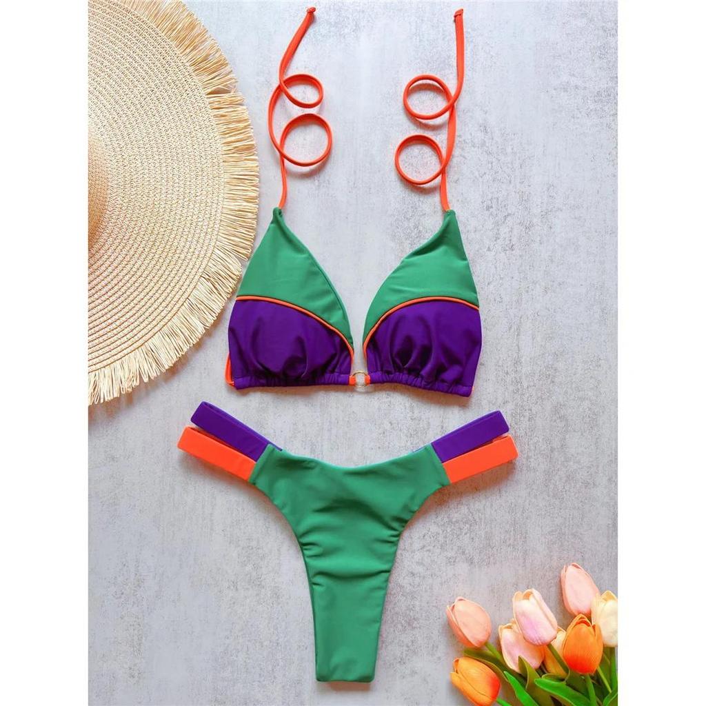 Splicing Halter High Cut Brazilian Bikini Women Swimwear Two-Pieces Bikini Set Female Swimsuit Bather Bathing Suit Swim