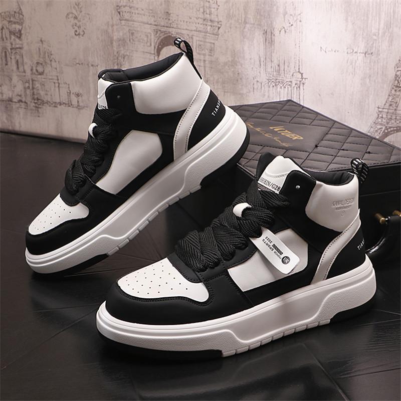 

2024 Осень и зима Новые мужские модные туфли для отдыха с высоким берцем Высококачественные удобные кожаные спортивные однотонные кроссовки 38 чёрный