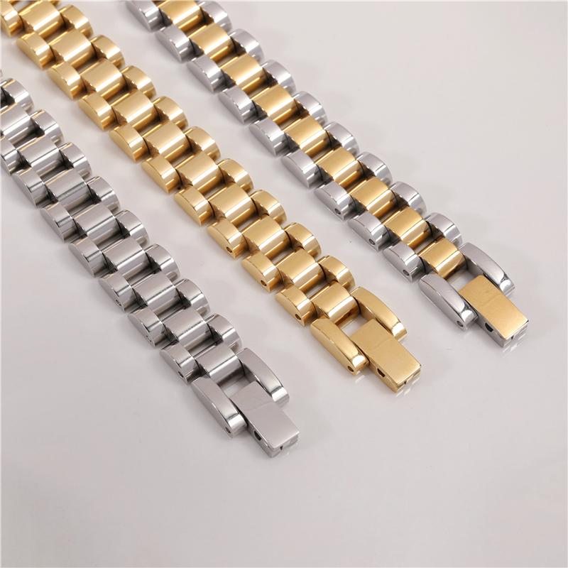 Super 18K Gold & Silver Band Bracelet Statement Stainless Steel Jewelry