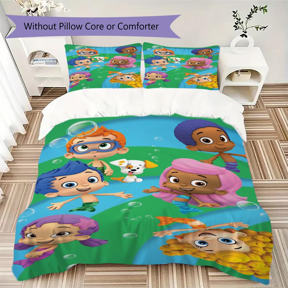 Bubble Guppies Inspired Pattern Bedding,Quilt Set Quilt Cover Pillowcase Home Birthday Gift (1*duvet Cover+2*pillowcase,without core)XSJT0917276