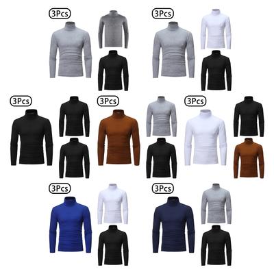 Conjunto de Camisa de Cuello Alto para Hombre 3 Piezas Manga Larga Capa Base Térmica Corte Ajustado Color Sólido