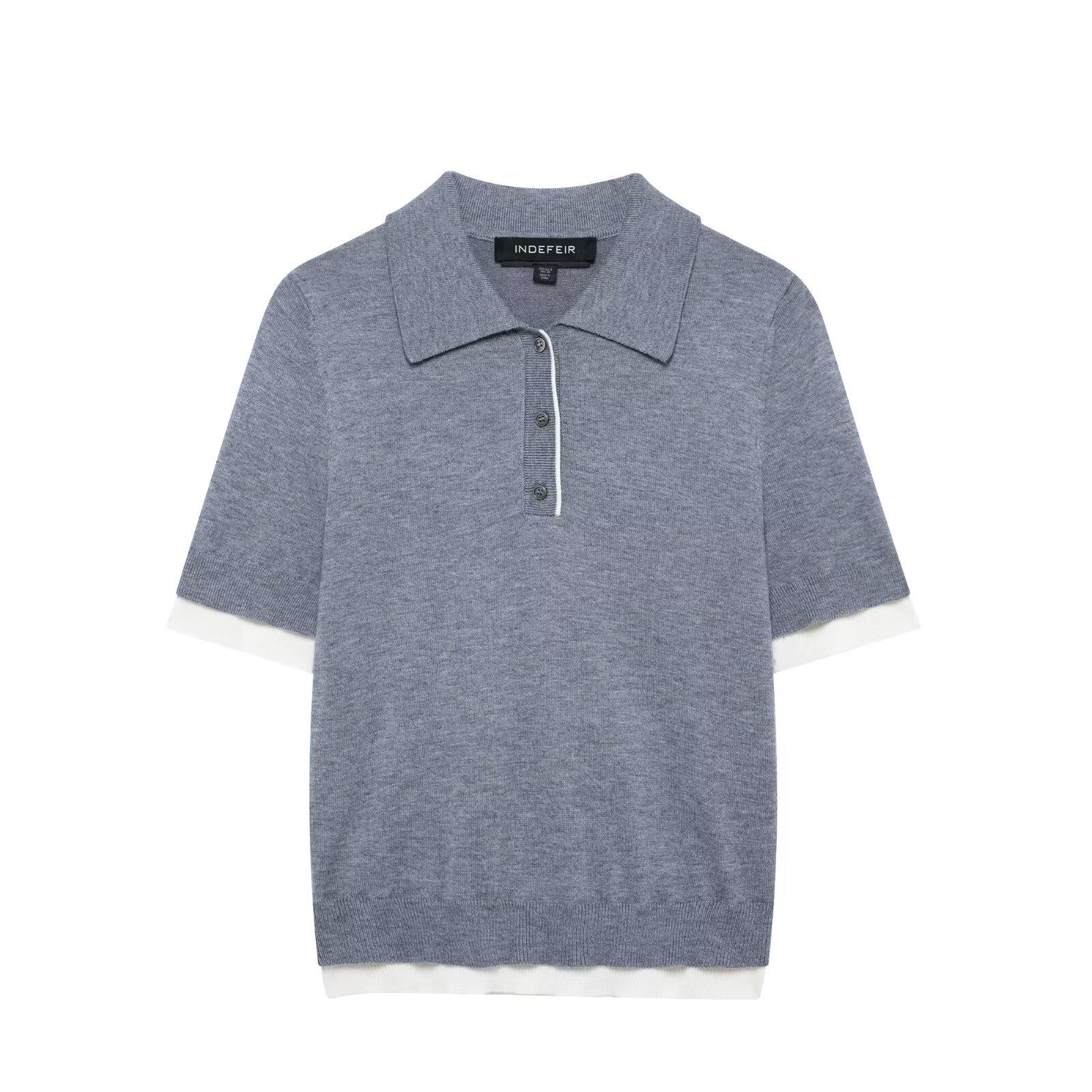 

Весенняя мода 2025 года: Женский вязаный лоскутный топ с воротником поло Small серый