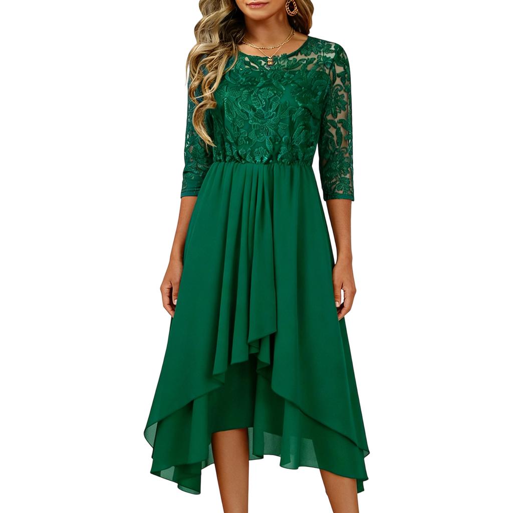 Women's Dress Elegant Lace Patchwork Dress Cut-out Long Dress Bridesmaid Evening Dress