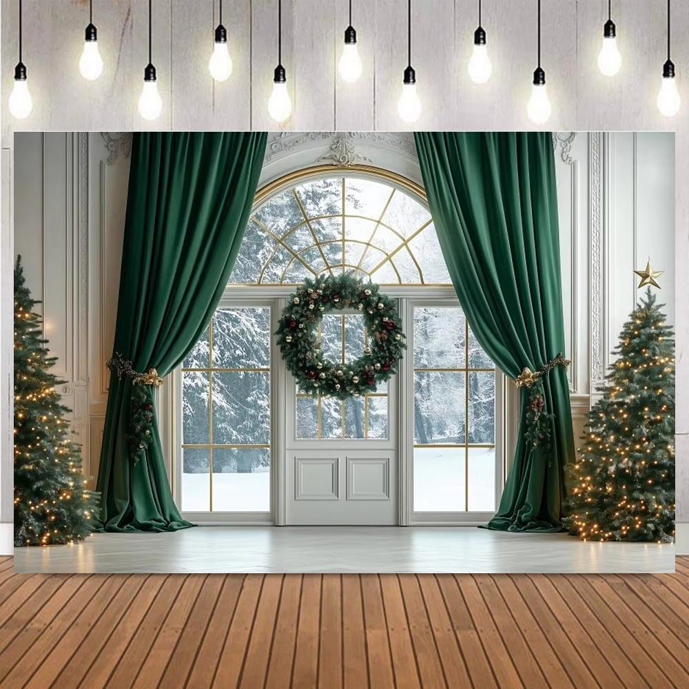 Christmas Theme Photography Backdrop Wooden House Brickwall Candy Gifts Xmas Tree Decors Birthday Family Party Photo Background5