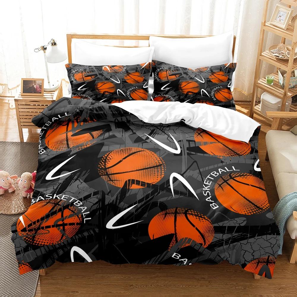 Basketball Bedding Sets,Polyester 3D Cartoon Boy's Duvet Cover Bedspread Pillowcase Bed Clothes Children Boys Bed Bedroom Sets