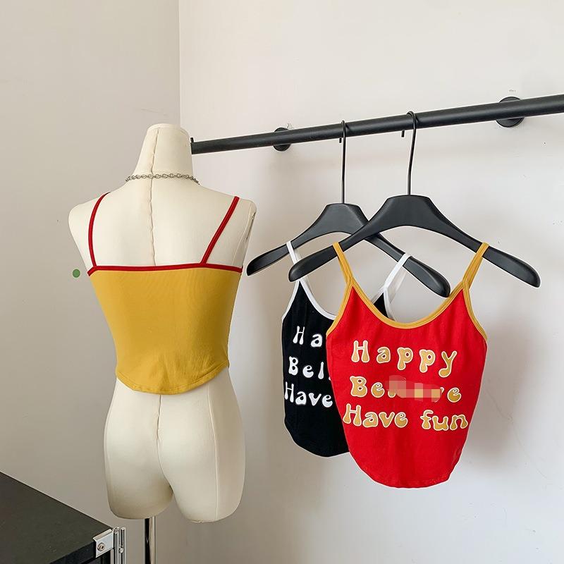 Hot Girl Sweet Girl White Thin Girl Beautiful Back Color Contrast Age Reduction Lazy Short Little Camisole