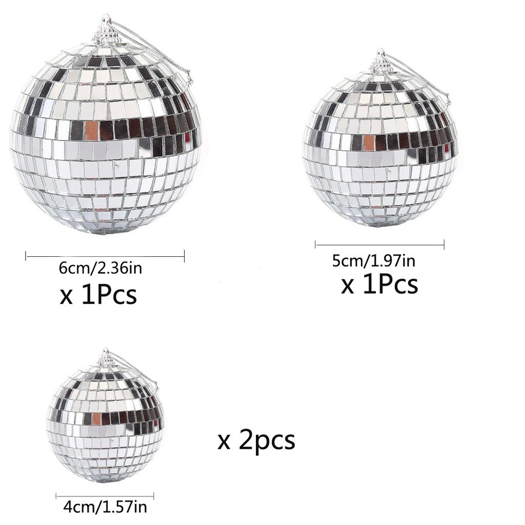 4pcs Disco Ball Cake Toppers, 3 Sizes Mini Silver Disco Balls for Bachelorette Party, 70s Space Cowboy Birthday Decor
