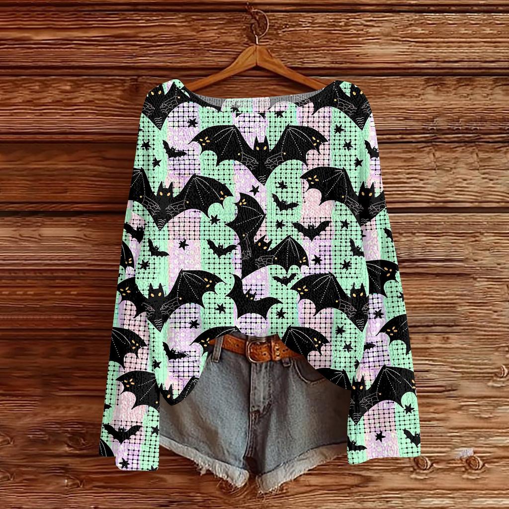 Womens  Fall Sweaters Long Sleeve Print Tops Pullover Sweaters Loose Dressy Casual Basic Clothes
