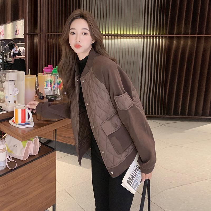 Fashion cotton clothes women's rhombus thin winter new short jacket padded cotton loose baseball clothes cotton jacket women
