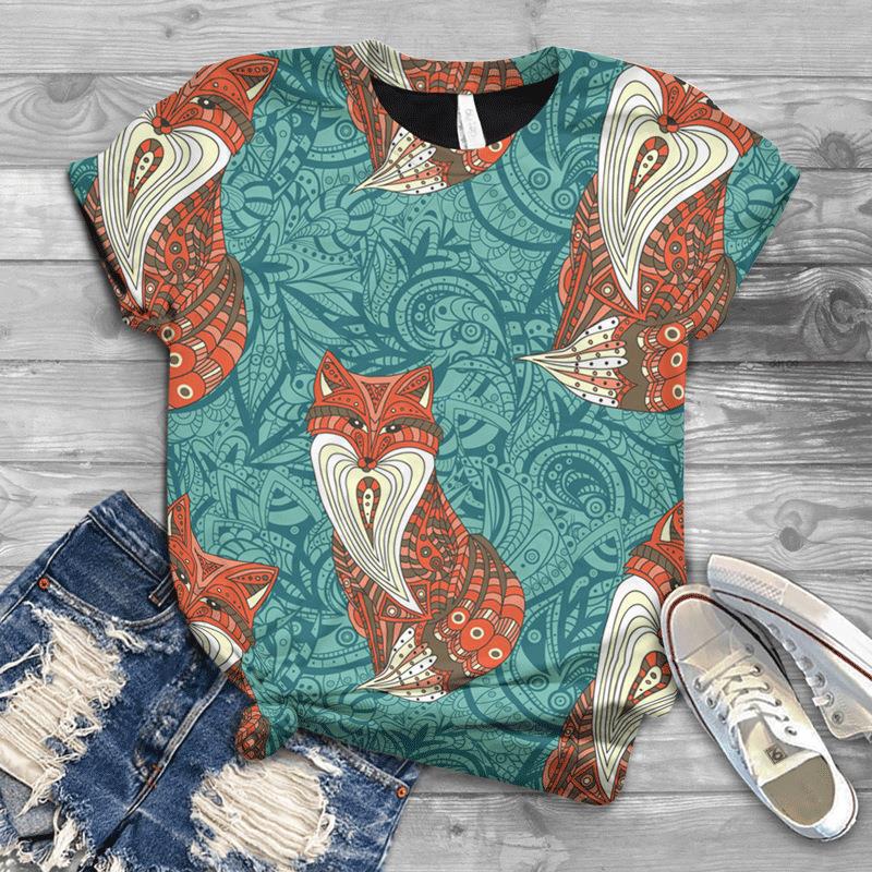 Sommer Kreativ Fuchs Groß Locker 3D T-Shirt 3D Bedrucktes Damen Kurzarm T-Shirt