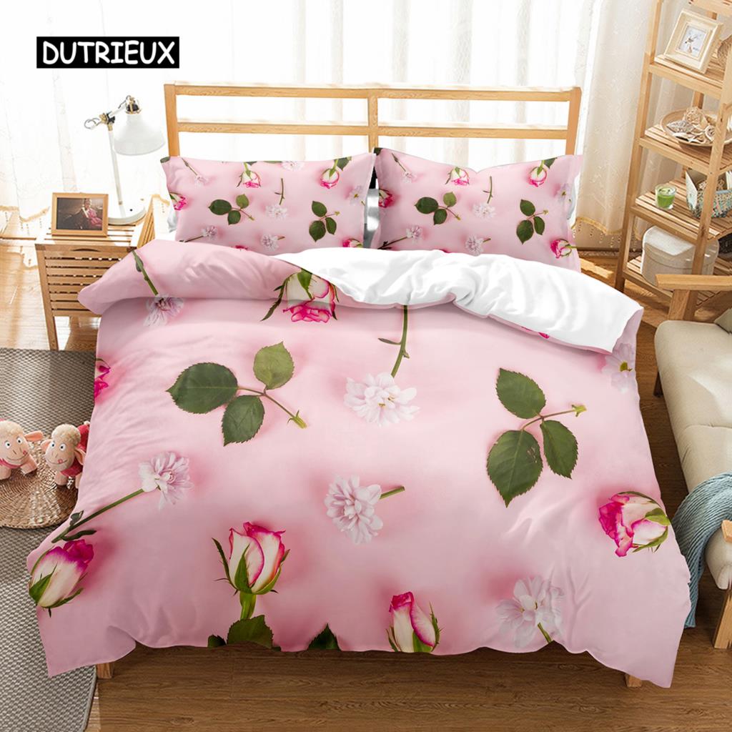 Romantický povlak na přikrývku Růže Twin Queen Květinová ložní souprava Mikrovlákno Kvetoucí květy Povlak na přikrývku Na Valentýna Svatba Dekor