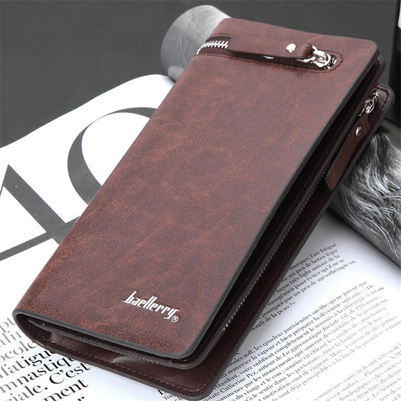 Baellerry Men Business Wallet Vintage Long Wallets Leather Fashion Card Holder Purse GZW