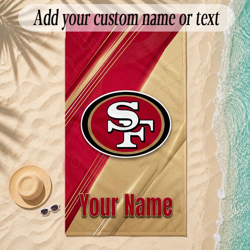 Strandtuch San Francisco 49ers Benutzerdefinierter Name Text Personalisierbares Weiches Handtuch für Strand Pool Innenbereich Wohnkultur Geschenk