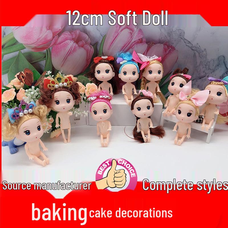 

12cm Handmade Doll Figurine with Silk Stocking Flower - Nude Plain Body for Cake Decoration 12cm