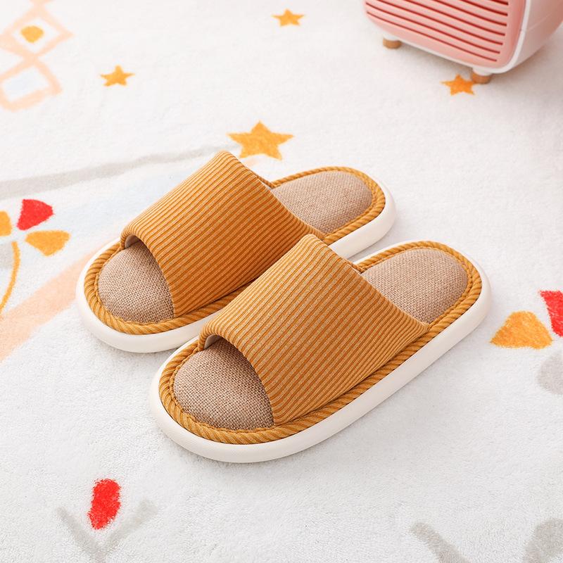 Japanese linen slippers female silent indoor couple home soft bottom non-slip breathable four-season slippers home men