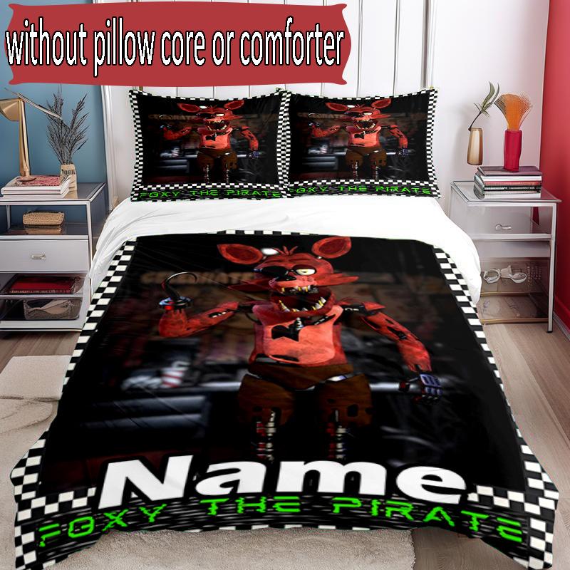 3pcs Duvet Cover Set (1*Duvet Cover + 2*Pillowcase, Without Core), Custom Name Five Nights at Freddy's Pattern Bedding Set, Home Bedroom Decor Gift