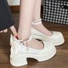 French Round Head White Pearl Thick-heeled Mary Jane High Heels Women's Spring and Autumn Retro Thick-soled Small Leather Shoes
