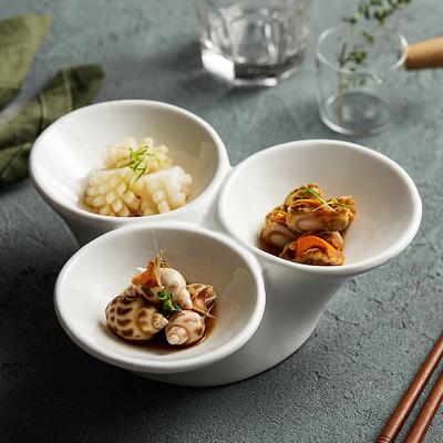 El Tableware, White Exquisite Three-grid Small Dish, Commercial Ceramic Platter, Snack Dish, Cold Dish Arrangement Decoration