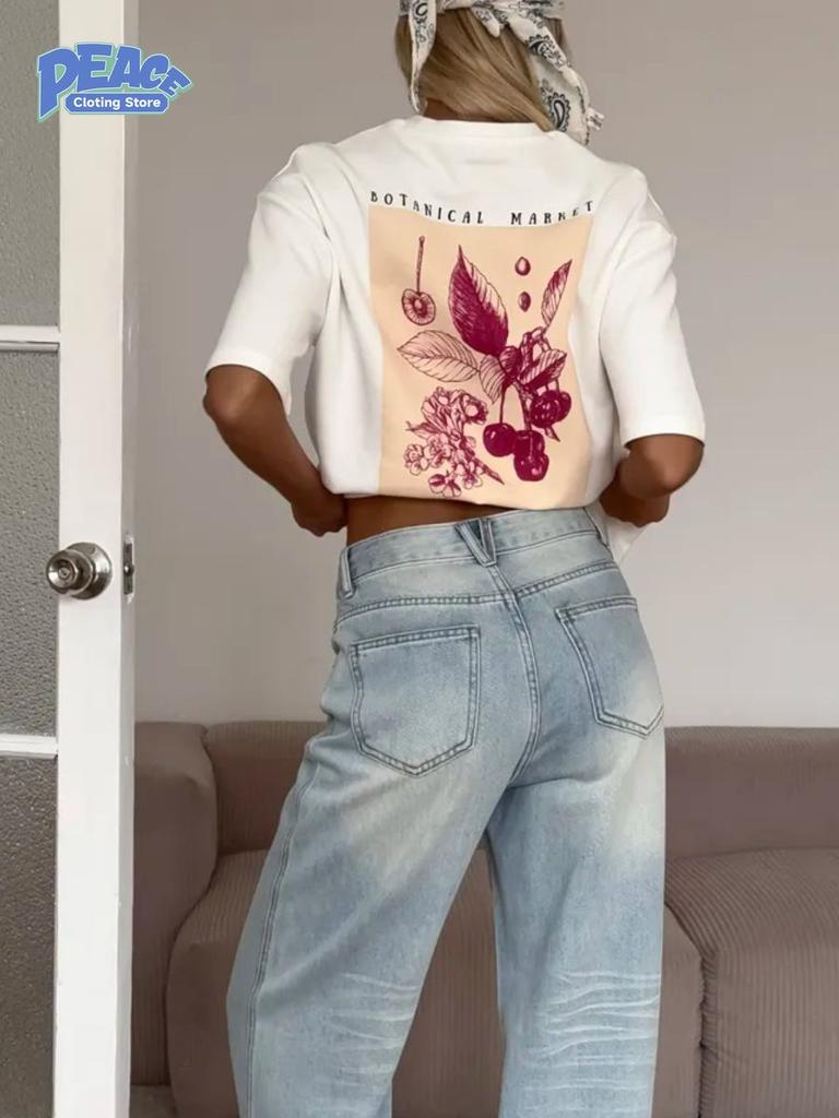 Plant Printed T-shirt for Men and Women 100% Cotton T-shirt Summer Fashion Casual Comfy Commute Short Sleeve 2000s Clothes Y2k