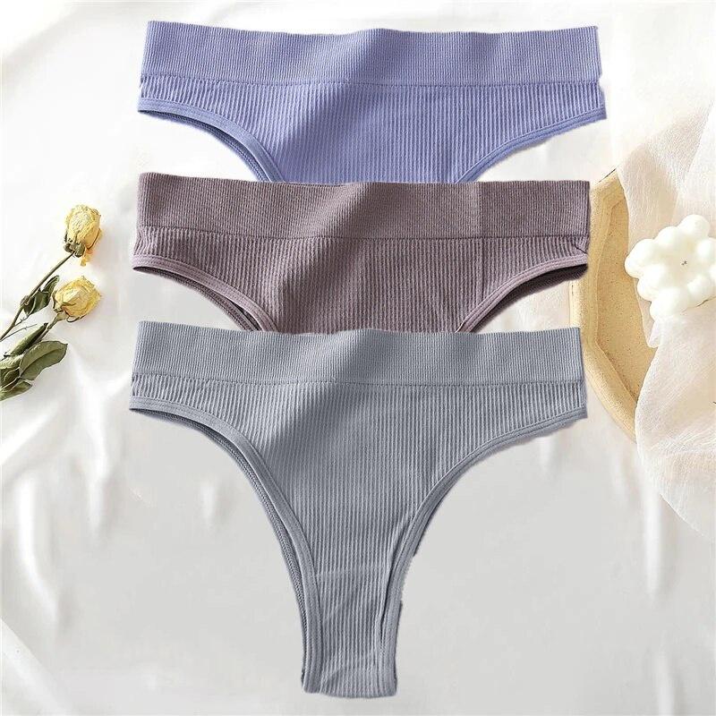 ALLOFME 3-teiliges nahtloses Höschen-Set für Damen, hoch taillierte Tangas, bequeme Baumwoll-Slips für Damen, sexy Unterhosen für Damen