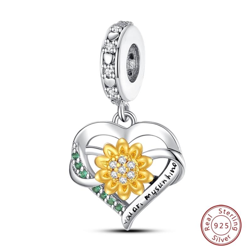 Original Copper Charms Beads Pendants Warm Family & Sunflower Heart Suitable For 3Mm Bracelets Diy Jewelry Making