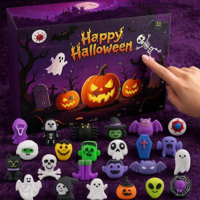 Halloween Adventskalender, 24 Tage Countdown-Kalender mit 24 Stück langsam aufsteigenden Quetschspielzeugen, Gruselige Sammlerpuppen Halloween-Geschenke