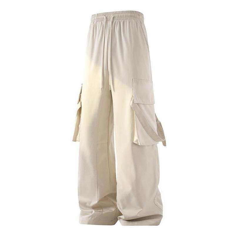 Summer Men s Drawstring Cargo Pants Wide Leg Casual Streetwear Trousers M белый