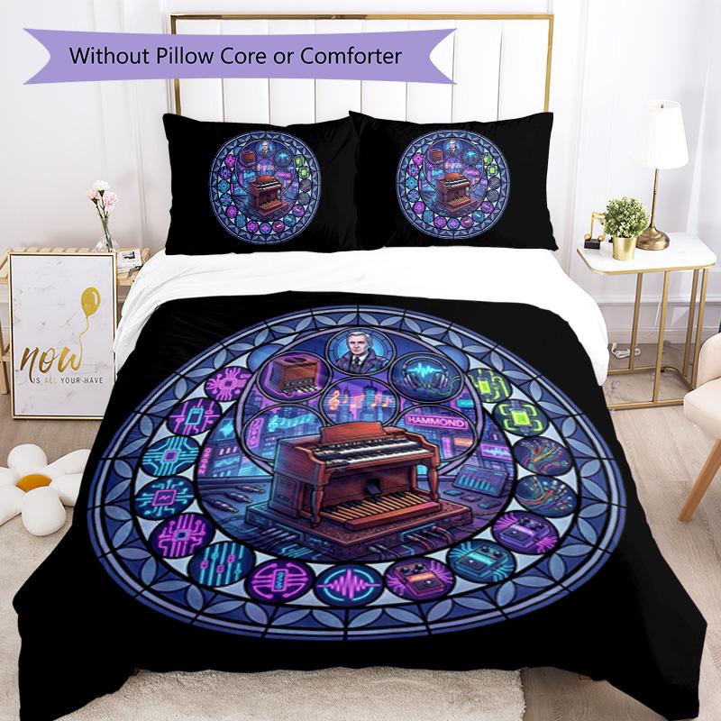 Electronic Organ Symphony Pattern Bedding,Quilt Set Quilt Cover Pillowcase Home Birthday Gift (1 * duvet cover + 2 * pillowcase, without core)