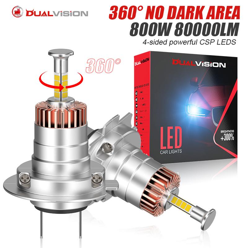2Pcs H7 LED Car Headlight Bulb Canbus H7 800W 80000LM Led Light for Car 360 Turbo LED Mini HeadLamp Size Wireless with Fan 6000K plug and play