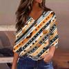 Womens Casual Halloween Print V Neck Three Quarter Sleeve Top Lightweight Stretchy Blouse for Fall Seasonal Wear