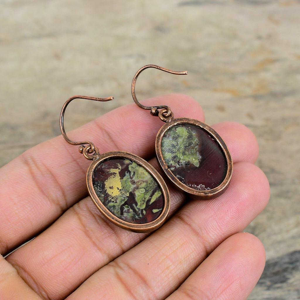 Drachenblutstein Ohrring Elektrogeformte Kupferohrringe Original Edelsteinschmuck Designer Ohrring Handgefertigter Kupferschmuck Jubiläumsgeschenke