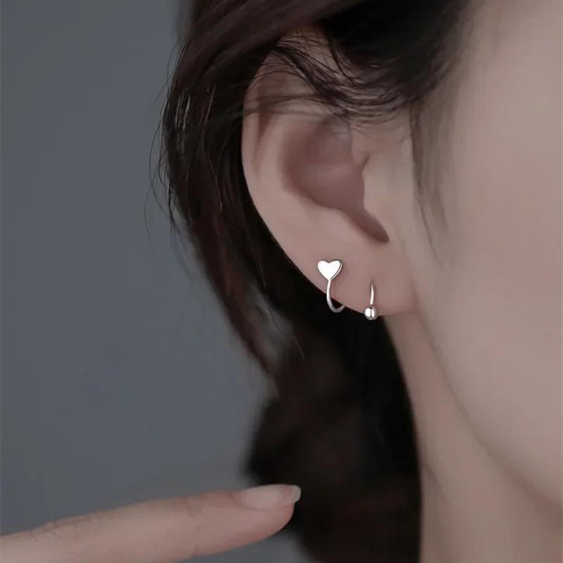 Charm Stainless Steel Spiral Twisted Piercing Heart Stud Earring for Women Personality Star Round Ear Cartilage Helix Jewelry