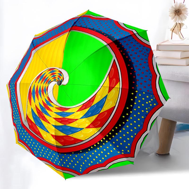 1pc Spiral Wave Pattern Automatic Opening and Closing Folding Umbrella with 8 Iron Ribs - Portable, Foldable for Travel yy251124052