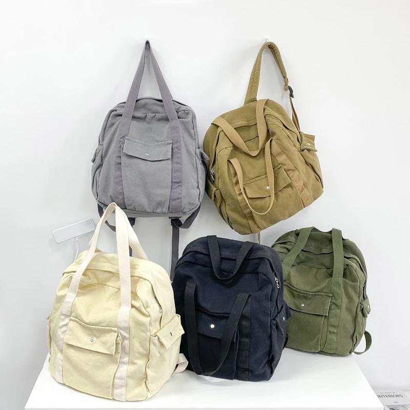 Leisure Sport Classic Style Retro Casual Backpacks Solid Zipper Canvas Durable Shoulder Bags for Unisex