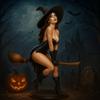 Miniature Sexy Witch Statue Gothic Style Magic Broomstick Figurine  Living Room Decor