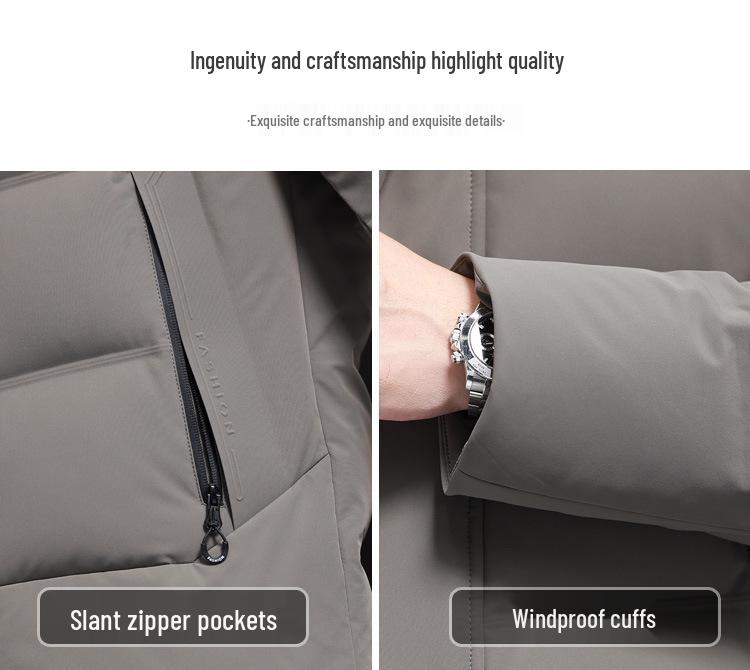 Men's Winter Down Jacket with Detachable Hood - Thick, Warm Business Casual Outerwear for Middle-Aged and Elderly.